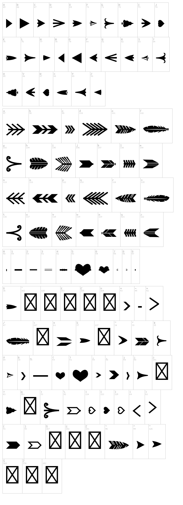 Arrow Crafter font map